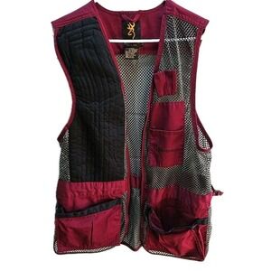 Browning Shooting Vest Mens L Maroon Red Black‎ Right Shoulder Used